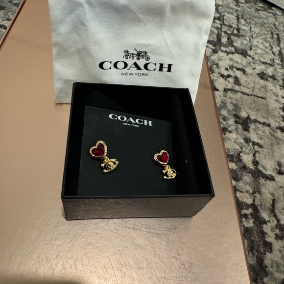 Coach Heart-Shaped Gold and Red Earrings - Picture 4 of 13